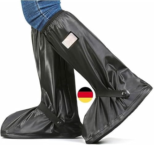 Regenüberschuhe Wasserdicht Schuhe Überschuhe für Männer Frauen, Outdoor Rutschfester Schuhüberzieher Wiederverwendbar, Regenüberschuhe, Hohe Regenschutz Galoschen für Regen Schnee (Schwarz,L) von MMIHOIM