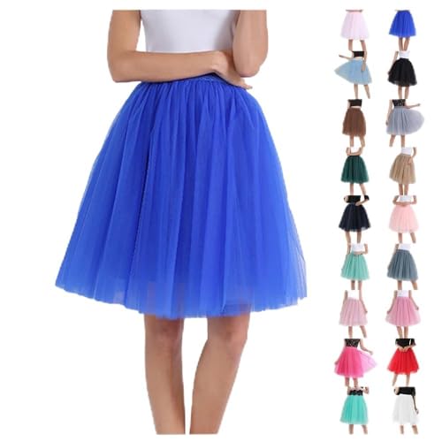 Tüllrock Damen Karneval Unterrock Tütü Rock Hohe Taille Elastische Petticoat Tüllrock Party Rockabilly Tüll Rock Midirock Crinoline (A-Blau1,XXL) von MMIHOIM