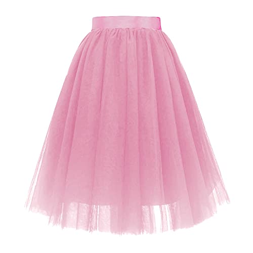 Tüllrock Damen Karneval Unterrock Tütü Rock Hohe Taille Elastische Petticoat Tüllrock Party Rockabilly Tüll Rock Midirock Crinoline (A-Rot5,M) von MMIHOIM