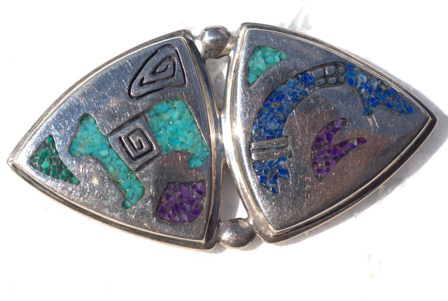 sterling Modern Vintage Süd-Westlichen Pin - Türkis Und Charoit Mit Ein Markenzeichen von MMIntlJewelry