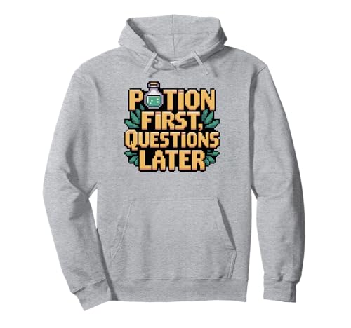 Potion First Questions Later MMO RPG Herren Damen Kinder Geschenk Pullover Hoodie von MMO RPG Forever
