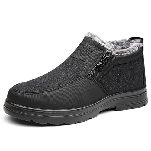 Freizeitschuhe Männer Winterstiefel, Herren bequeme Stiefeletten, Baumwollschuhe Herren Schuhe warm rutschfest mit Reißverschluss (Black, 42) von MMOOVV