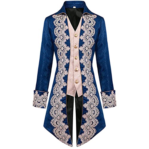 Herren Gothic Frack Mantel Männer Mittelalter Viktorianischen Vintage Jacke Lange Für (Blue, L) von MMOOVV