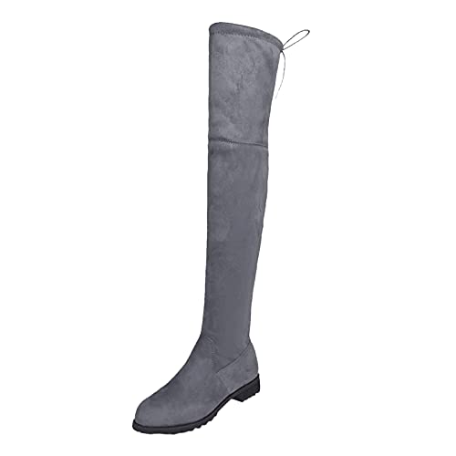 MMOOVV Absätze Schuhe Komfort Winter Die Kniestiefel Lange Überstiefel Stiefel Damen Damenstiefel (Grey, 38) von MMOOVV