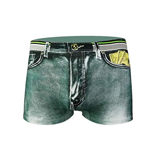 MMOOVV Bedruckte Denim-Unterhose Modehose für Herren sexy Pouch Boxershorts für Herren Trachten Unterwäsche Herren (Green, XXXL) von MMOOVV