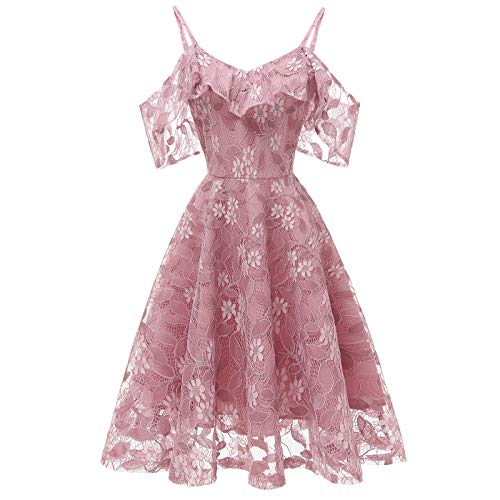 MMOOVV Damen Abendkleid Off Shoulder Vintage Prinzessin Floral Lace Cocktail V Ausschnitt Party Aline Swing Kleid von MMOOVV