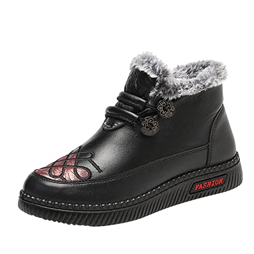 MMOOVV Damen Fleece verdickte warme Baumwollschuhe Flache rutschfeste wasserdichte Schneestiefel aus Wasserdicht (Schwarz, 39) von MMOOVV