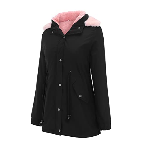 MMOOVV Damen Winterjacke Slim Fit Winter Jacke Fell Futter Mantel Frauen Winter Warme Dicke Lange Jacke Mit Kapuze Mantel (Rosa 3XL) von MMOOVV