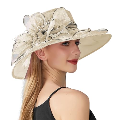 MMOOVV Damenhut Eleganter Kirchen Brautteeparty Hochzeitsfest Hut (Beige #3, One Size) von MMOOVV