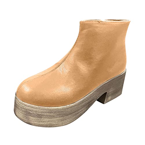 MMOOVV Dicker Absatz für Frauen Stiefel Knöchelabsatz Schuhe Mode lässig dicke Stiefel Damen römische Damenstiefel Damen (Yellow, 39) von MMOOVV
