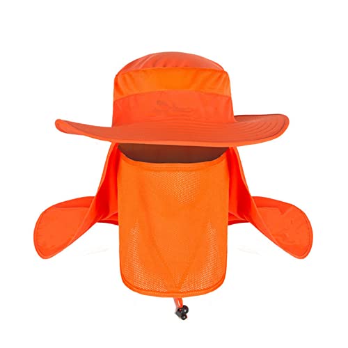 MMOOVV Herren Damen Bunter Sonnenhut mit Nackenschutz Outdoor Hut, Verstellbarer Kordelzug (Orange, One Size) von MMOOVV