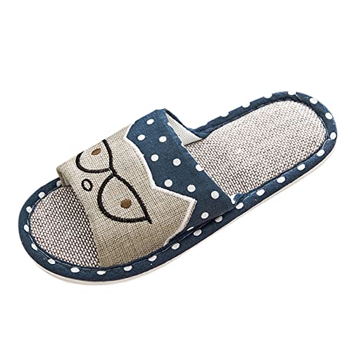 MMOOVV Herren Hausschuhe Rutschfeste Baumwolle Leinen Indoor Home Slipper Open Toe Schlafzimmer Atmungsaktive Schuhe für Frauen Schuhe Herren Slipper (Navy, 44) von MMOOVV