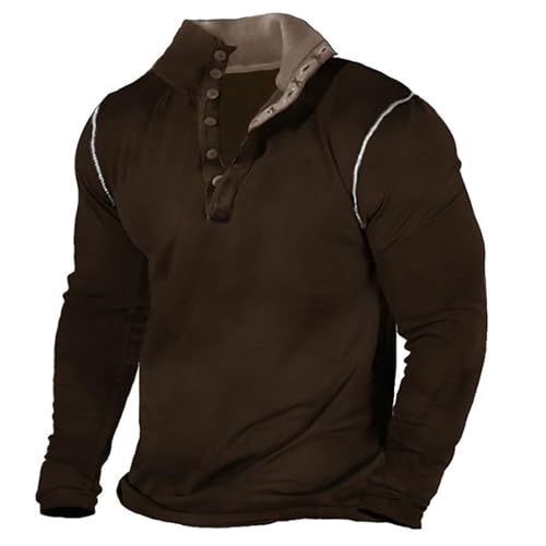 MMOOVV Herren Sweatshirt Pullover mit Stehkragen und Knopfverschluss Herren Pullover Langarm Sweatjacke Kapuzenpullover Lässiger und modischer einfarbiger Pullover für Herren Shirt (Brown, L) von MMOOVV