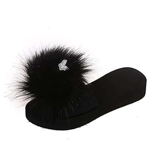 MMOOVV Keilpantoffeln modische Damenplattform äußere fellige Verschleißteile Frauen-Pantoffel Schuhe Angebote Damen (Black, 37) von MMOOVV