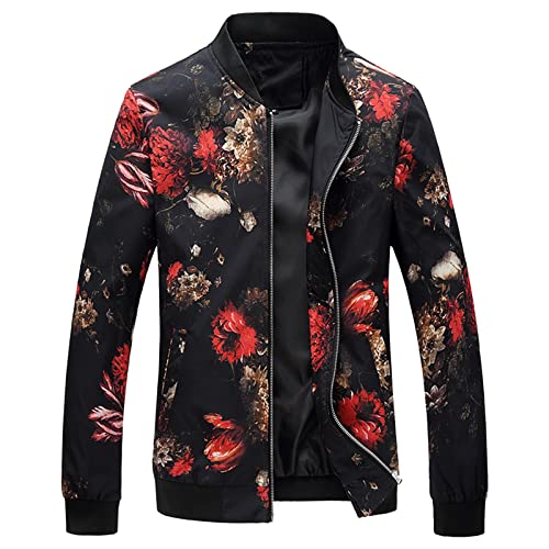 MMOOVV Lässige Blumenjacke für Herren im Herbst und Winter Herren Fashion Print Langarm Herren Jacke Freizeitjacke Fahrrad (J, M) von MMOOVV