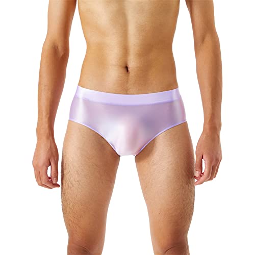 MMOOVV Mens Crotch Seamless Glossy Silky High Elastic Plus Size Mens Slips Unterwäsche Transparent. Herren Unterwäsche Mit Eingriff (Purple, M) von MMOOVV