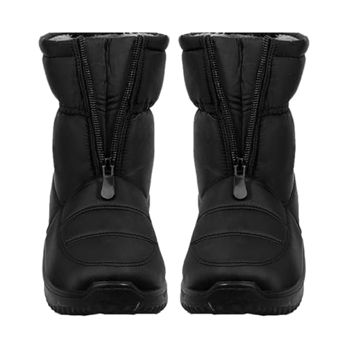 MMOOVV Premium Damen Winterstiefel, Warm gefütterte Schneestiefel,Winter Schlupfstiefel Kurzschaft Stiefel,Boots Schuhe Wasserdichte für Damen Dekoratives Design mit Reißverschluss vorne (Black, 39) von MMOOVV