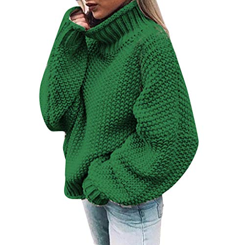 MMOOVV Pullover Damen Winter Lässig Gestrickt Solide Langarm Sweater Top Oberteile (Grün L) von MMOOVV
