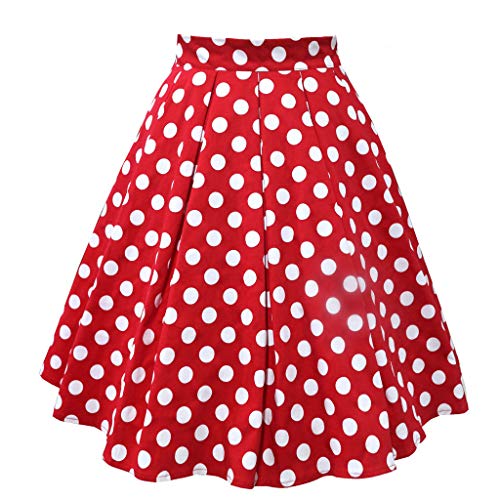 MMOOVV Rock Damen Sommer A-Linie Skort Petticoat Kilt Wickelrock Vintage böhmischen Faltenrock Polka Dot Zip Kleid A-Linie gedruckt Rock (Rot L) von MMOOVV