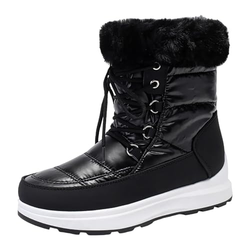 MMOOVV Schneestiefel Schnür Damenstiefel Nachahmung Kaninchenfell High Top warme Damen wasserdichte Freizeitschuhe (Black, 37) von MMOOVV