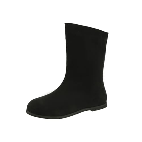 MMOOVV Stiefel für Damen,Stiefel römische flache sandfarbene mittellange Stiefel (Black, 42) von MMOOVV