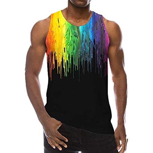 MMOOVV T-Shirt Herren Slim Fit Sommer New 3D Print Regenbogen Inkjet Weste Shirt Fashion Komfortable Shirt Top (Schwarz L) von MMOOVV