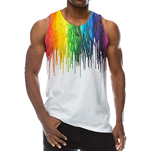 MMOOVV T-Shirt Herren Slim Fit Sommer New 3D Print Regenbogen Inkjet Weste Shirt Fashion Komfortable Shirt Top (Weiß M) von MMOOVV