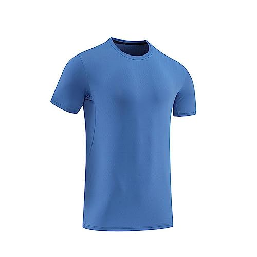 Männer Sport Schnell Trocknende Kleidung Sommer Dünne Lose Casual Jacke Lauf Kleidung Basketball EIS Seide Training Kurzarm T Shirt Farbig Set (Blue, XXXXL) von MMOOVV