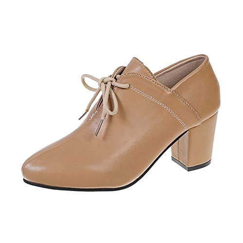 Tanzschuhe Heels Dance Damen Schuhe Mittelabsätze Damenschuhe Tango Schuhe Schnursenkel Abend Party Stiefeletten (Khaki, 37) von MMOOVV