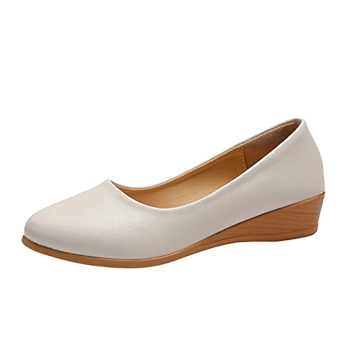 Zeitlose Eleganz: Pumps Schuhe Einzelschuhe runder Absatz mittlere Schuhe Bequeme Damen Pumps mit flachem Absatz und klassischem Design für jeden (Beige, 37) von MMOOVV