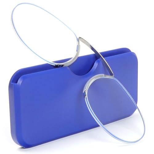MMOWW Lesebrille mit Universal Kompaktetui für Damen und Herren, Ultraleichtes Monokel Lesehilfe Mini Nasenclip Drahtwicklung ohne Rahmen (Blau, +2.5) von MMOWW