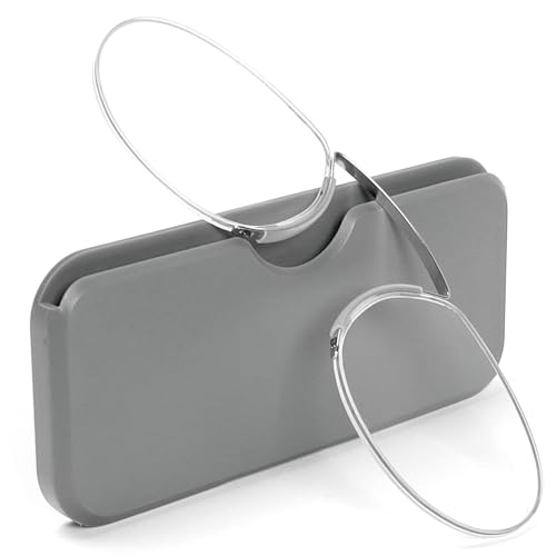 MMOWW Lesebrille mit Universal Kompaktetui für Damen und Herren, Ultraleichtes Monokel Lesehilfe Mini Nasenclip Drahtwicklung ohne Rahmen (Grau, +2.5) von MMOWW