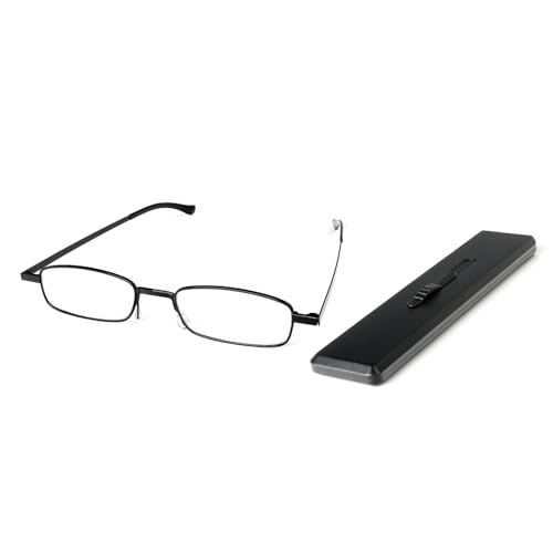 MMOWW Ultra dünne Lesebrille Metall Leichtgewicht für Männer Frauen, Blaues Licht Blockieren Kompakte Computerbrille Tragbare Einzigartige Dehnbare Schlanke Flache Fall Schwarz +1.0 von MMOWW