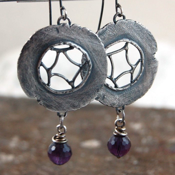 Amethyst Silber Durchbrochene Ohrringe, Oxidierte Silberohrringe, Lange Ohrringe Amethyst Silber Durchbrochene Ohrringe, Oxidierte Silberohrringe, Lange Ohrringe von MMRomanowicz
