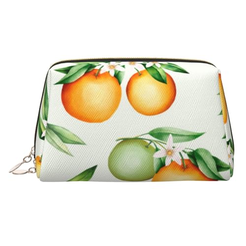 Abstrakte Make-up-Tasche aus Leder, große Kapazität, Reise-Aufbewahrungstasche, Mehrzweck-Toilettenartikel und Make-up-Tasche, Gelbe Blüten und Orangenfrüchte, Einheitsgröße, Schulranzen von MMSJSBVY