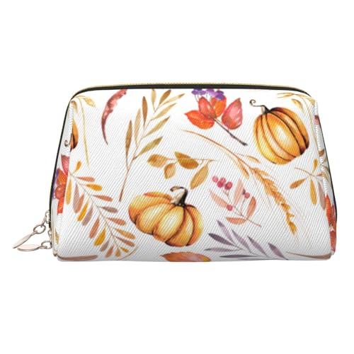 Abstrakte Make-up-Tasche aus Leder, große Kapazität, Reise-Aufbewahrungstasche, Mehrzweck-Toilettenartikel und Make-up-Tasche, Herbst Kürbisse, Einheitsgröße, Schulranzen von MMSJSBVY