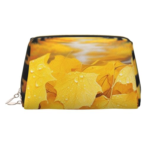 Beautiful Island in the Sea Make-up-Tasche, Leder, große Kapazität, Reise-Aufbewahrungstasche, Mehrzweck-Toilettenartikel und Make-up-Tasche, Herbstgelbe Blätter, Einheitsgröße, Schulranzen von MMSJSBVY