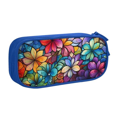 Blume Buntglas Federmäppchen Reißverschluss Glatt Federmäppchen Tragbare Federmäppchen Große Schule Schreibwaren Aufbewahrungstasche Make-up Tasche, blau, Einheitsgröße, Kosmetikkoffer Blume Buntglas Federmäppchen Reißverschluss Glatt Federmäppchen Tragbare Federmäppchen Große Schule Schreibwaren Aufbewahrungstasche Make-up Tasche, blau, Einheitsgröße, Kosmetikkoffer von MMSJSBVY