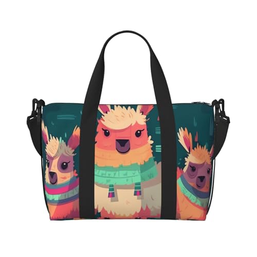 Bunny Rosette Reisetasche, Unisex, wasserabweisend, Wochenend-Turnbeutel, große Kapazität, verstellbarer Schultergurt, Reisetasche, Niedliches Llama Cartoon, Einheitsgröße von MMSJSBVY