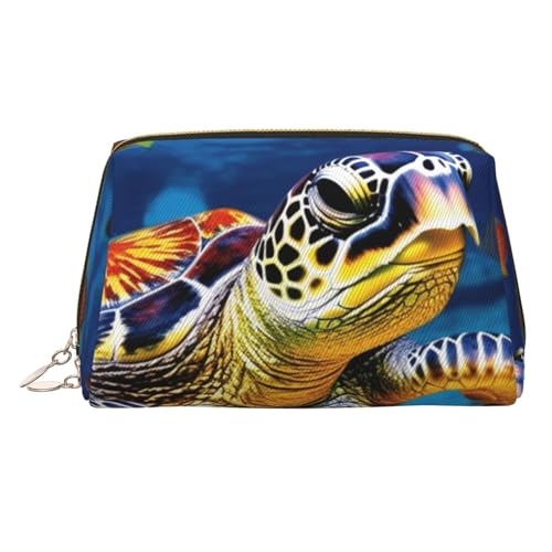 Bunte Make-up-Tasche aus Leder mit Meeresschildkröte, große Kapazität, Reise-Aufbewahrungstasche, Mehrzweck-Toilettenartikel und Make-up-Tasche, Bunte Meeresschildkröte, Einheitsgröße, Schulranzen von MMSJSBVY