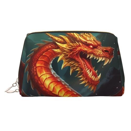 Bunte Make-up-Tasche aus Leder mit Meeresschildkröte, große Kapazität, Reise-Aufbewahrungstasche, Mehrzweck-Toilettenartikel und Make-up-Tasche, Drachenkönig im Feuer, Einheitsgröße, Schulranzen von MMSJSBVY