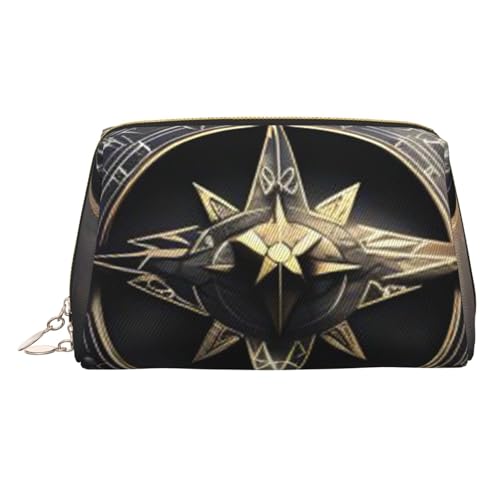 Bunte Make-up-Tasche aus Leder mit Meeresschildkröte, große Kapazität, Reise-Aufbewahrungstasche, Mehrzweck-Toilettenartikel und Make-up-Tasche, Magisches Design nordische Runen Kompass, Einheitsgröße von MMSJSBVY