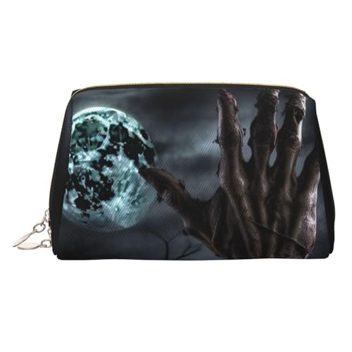 Bunte Make-up-Tasche aus Leder mit Meeresschildkröte, große Kapazität, Reise-Aufbewahrungstasche, Toilettenartikel und Make-up-Tasche mit doppeltem Verwendungszweck, Dunkle Zombie Hand Halloween, one von MMSJSBVY