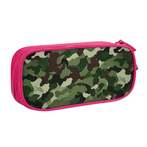 Camouflage Grün Federmäppchen Reißverschluss Glatt Federmäppchen Tragbare Federmäppchen Große Schule Schreibwaren Aufbewahrungstasche Make-up Tasche, rose, Einheitsgröße, Kosmetikkoffer von MMSJSBVY