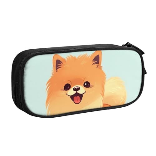 Cartoon Pomeranian Hund Federmäppchen, Reißverschluss Glattes Federmäppchen, Tragbares Federmäppchen Große Schule Schreibwaren Aufbewahrungstasche Make-up Tasche, Schwarz , Einheitsgröße, von MMSJSBVY