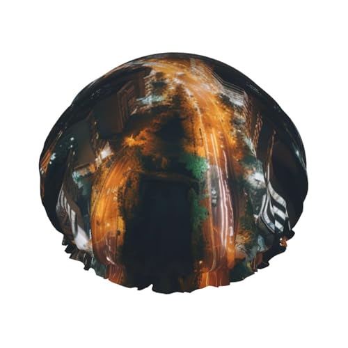 City Night View Duschhaube für Damen – wiederverwendbare wasserdichte Dusch-Haarmütze zum Baden, Hautpflege und Zuhause von MMSJSBVY