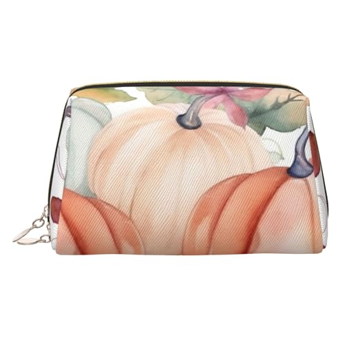 Countryside Farm Make-up-Tasche aus Leder, große Kapazität, Reise-Aufbewahrungstasche, Mehrzweck-Toilettenartikel und Make-up-Tasche, Aquarell-Kürbis, Einheitsgröße, Schulranzen von MMSJSBVY