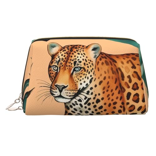 Countryside Farm Make-up-Tasche aus Leder, große Kapazität, Reise-Aufbewahrungstasche, Mehrzweck-Toilettenartikel und Make-up-Tasche, Leoparden- und Palmblattmuster, Einheitsgröße, Schulranzen von MMSJSBVY