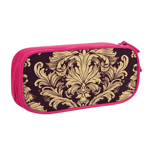 Damast Muster Federmäppchen, Reißverschluss Glatt Federmäppchen, Tragbares Federmäppchen Große Schule Schreibwaren Aufbewahrungstasche Make-up Tasche, rose, Einheitsgröße, Kosmetikkoffer von MMSJSBVY