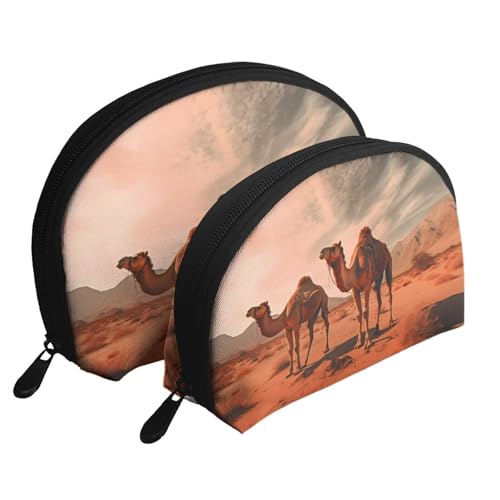 Deer Tragbare Muschel-Make-up-Taschen-Set (2 Stück), Reise-Kulturbeutel mit Reißverschluss für Kosmetika, Camels Rest Desert, Einheitsgröße von MMSJSBVY